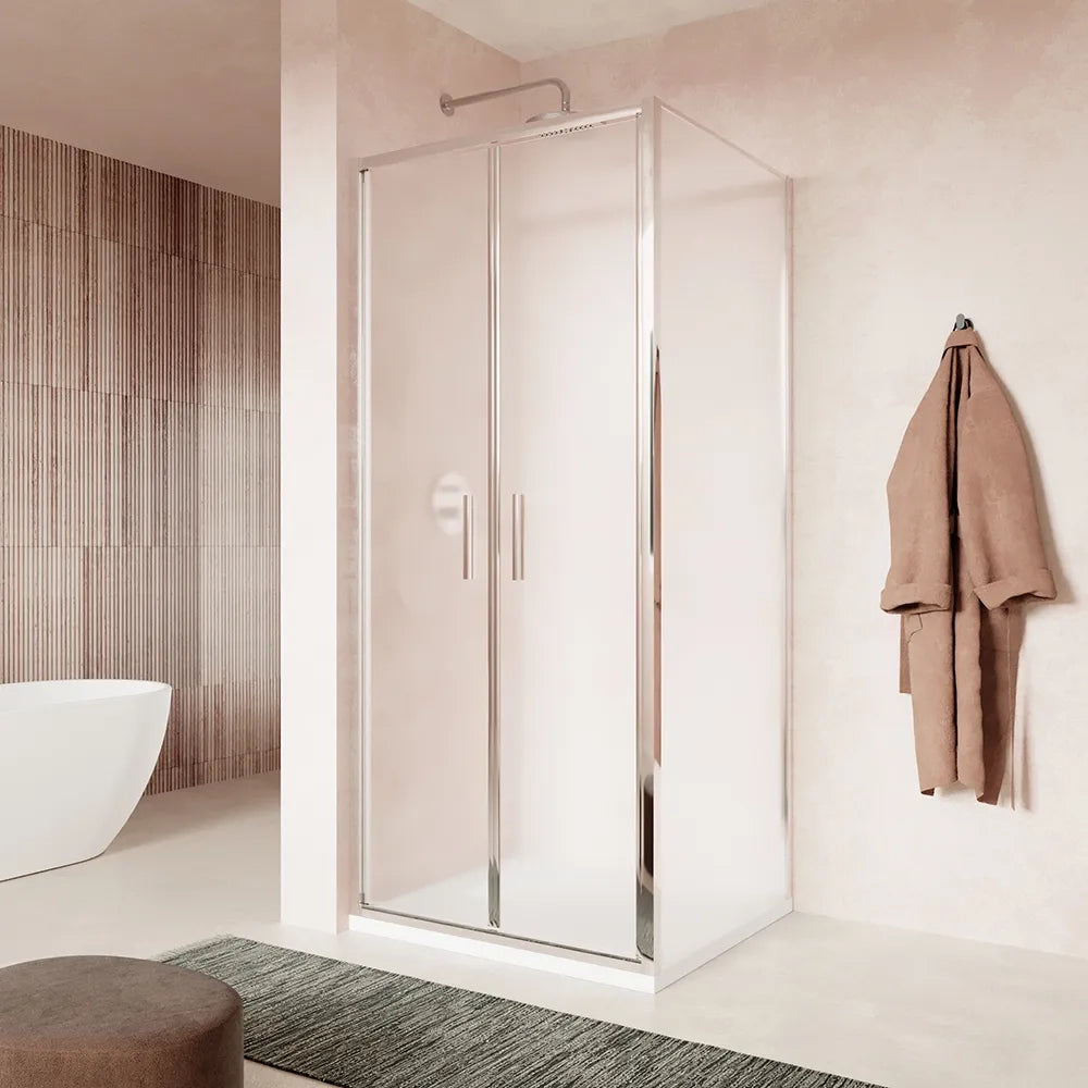 Box doccia slim 80x70cm con porta saloon e parete fissa profili cromati e vetro 6mm anticalcare opaco h190| Portofino
