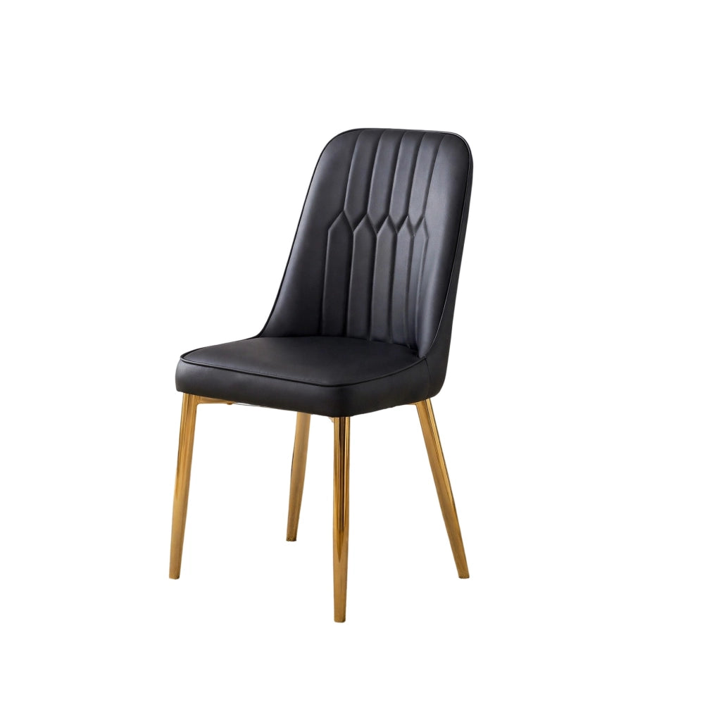 Sedia da pranzo in similpelle nera con gambe in metallo dorato, altezza 89 cm
