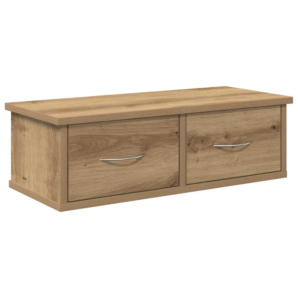 Mobiletto a muro moderno e pratico 60 x 26 x 18 cm con 2 eleganti cassetti finitura in legno di rovere lavorato a mano 02_0050689