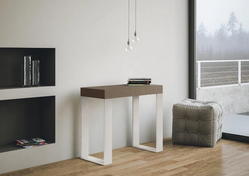 Consolle Allungabile 90-300x40x77 cm Tecno Tortora Telaio Bianco