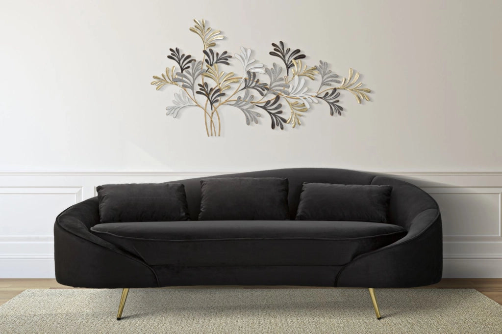 Divano 3 Posti Oslo con Cuscini Nero 185x84x68 cm in Eucalipto e Spugna e Poliestere e Metallo