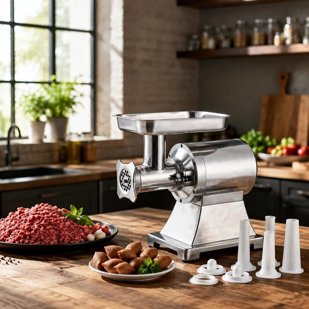 Tritacarne Elettrica 750 W Da Cucina In Acciaio Inox, Tritacarne Capacità 4.2 Kg/min Con 2 Dischi 3 Tubi Per Salsicce Salami Carne Con Piedini Antiscivolo, Cucina Commerciale Ristorante Hotel