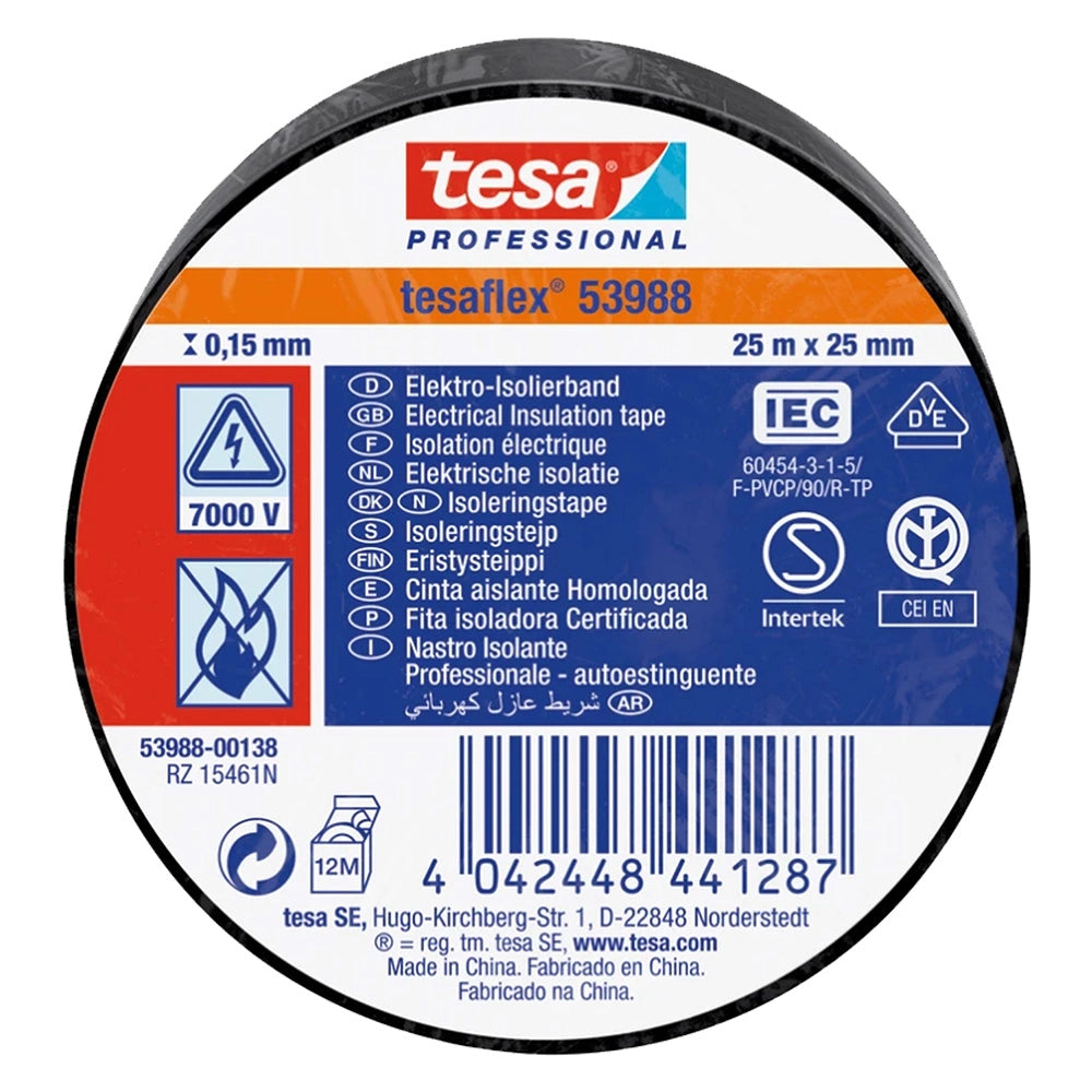 NASTRO ISOLANTE 'PROFESSIONAL 53988' mm. 25 x 25 mt - nero- 10 pezzi  - TESA