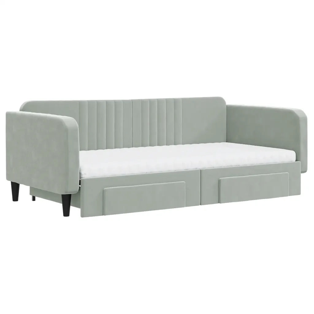 Divano Letto Estraibile Cassetti Grigio Chiaro 100x200 Velluto 3197142