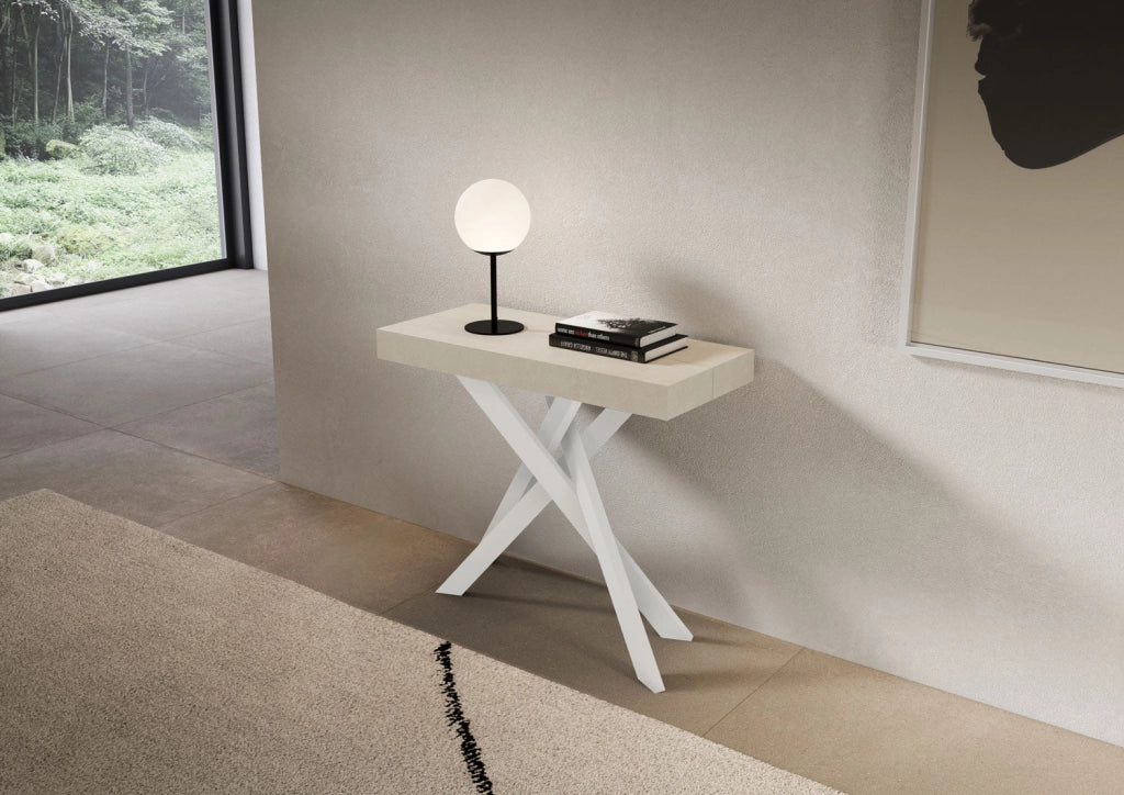 Consolle Allungabile 90-300x40x77 cm Saki Premium Cashmere Gambe Bianche