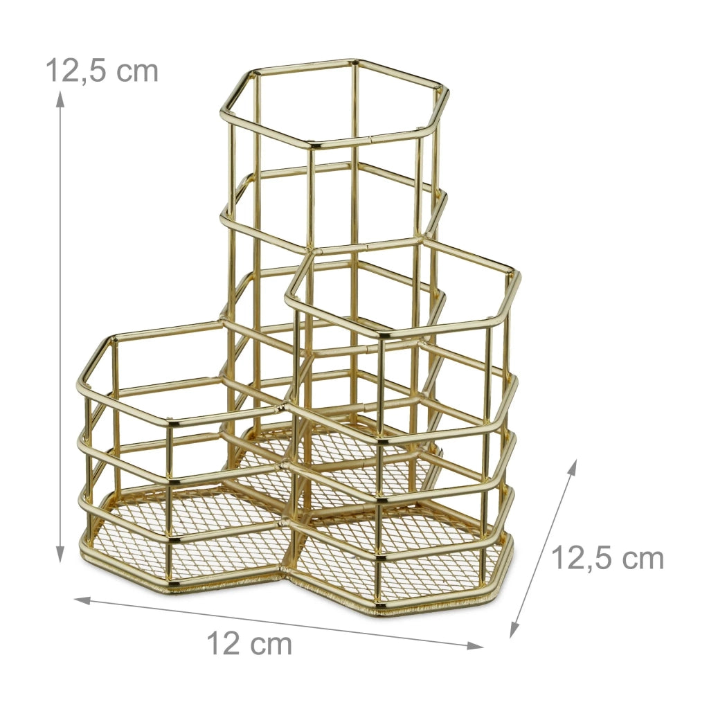 Organizer per pennelli da trucco 12,5 x 12 x 12,5 cm design moderno compatto bagno in metallo nero 13_0012879