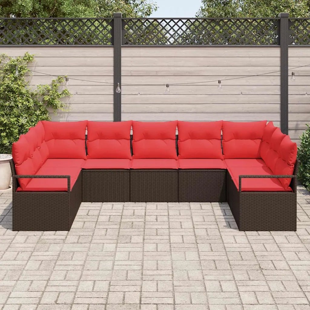 Set Divano da Giardino 7 pcs Marrone e Rosso polyrattan 3355203