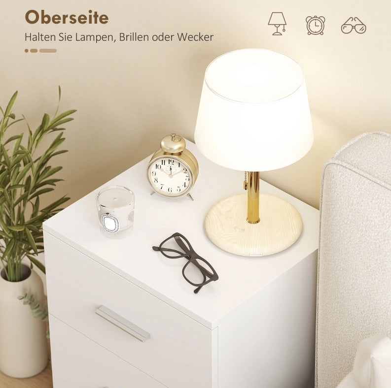 Comodino con 3 cassetti in legno bianco; 40 x 35 x 60 cm