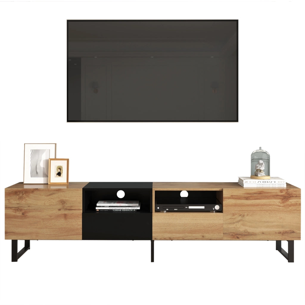 Mobile porta TV moderno nero e legno 190 cm