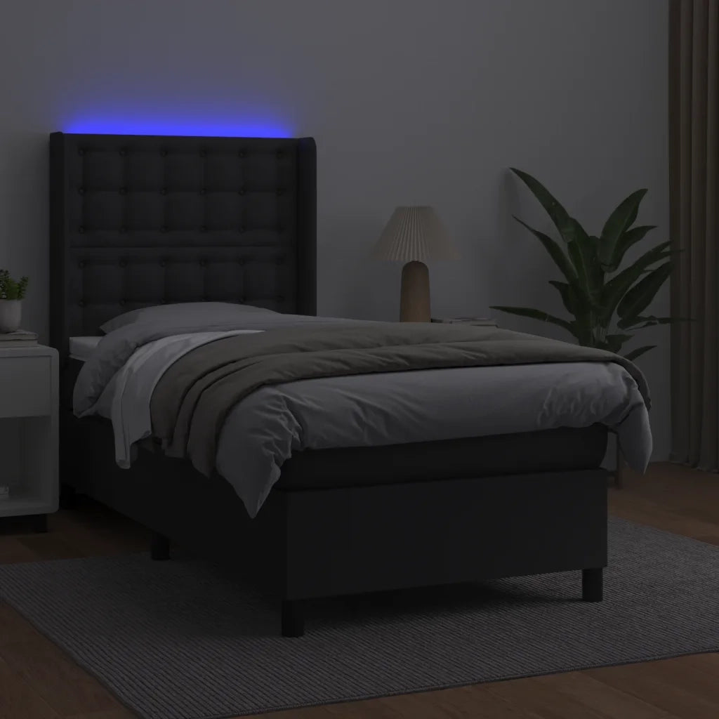Giroletto a Molle con Materasso e LED Nero 80x200 cm Similpelle 3139349
