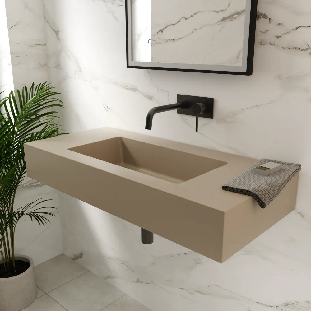 Lavabo sospeso in marmoresina 100cm beige opaco | Koro