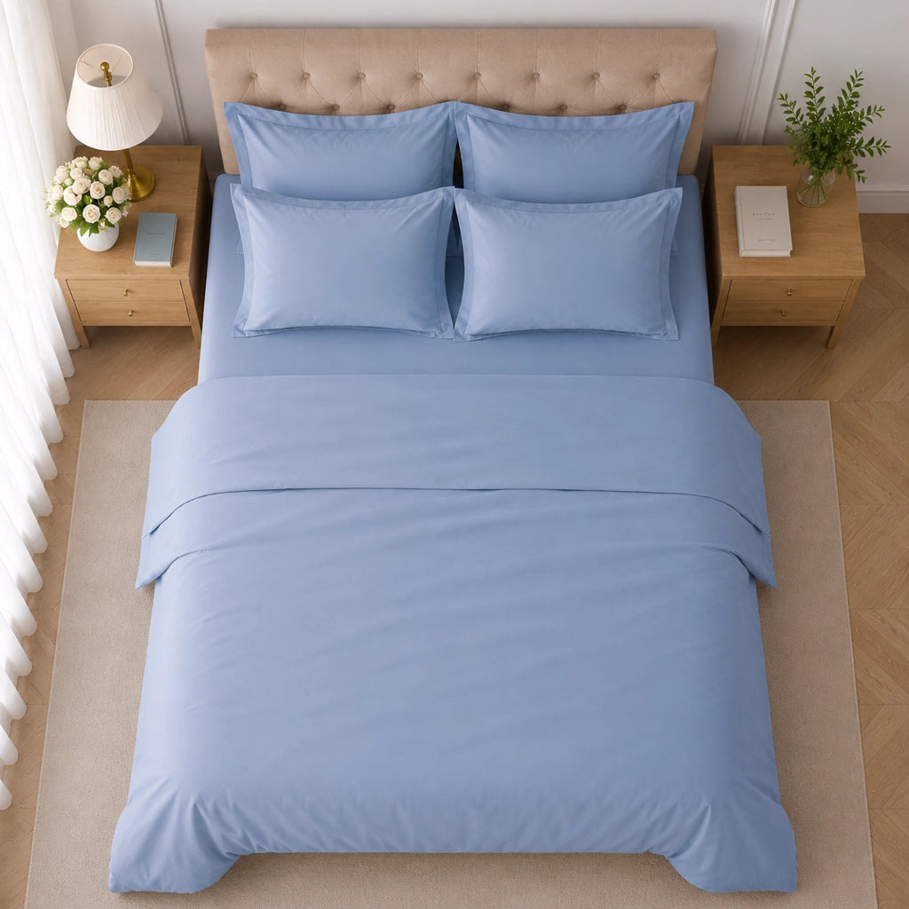 Rotihamo, set Completo Letto Singolo in Cotone, blu Cadetto