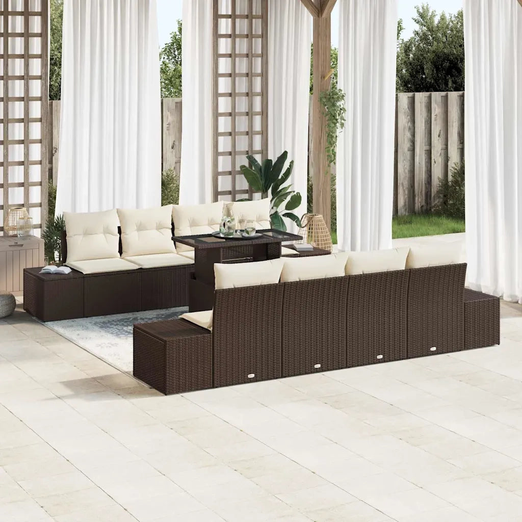 Set Divano da Giardino 9 pcs Marrone e Crema polyrattan 3349144