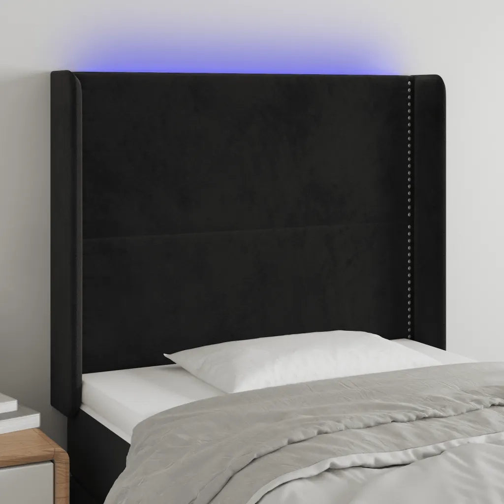 Testiera | Testata a LED Nera 103x16x118/128 cm in Velluto
