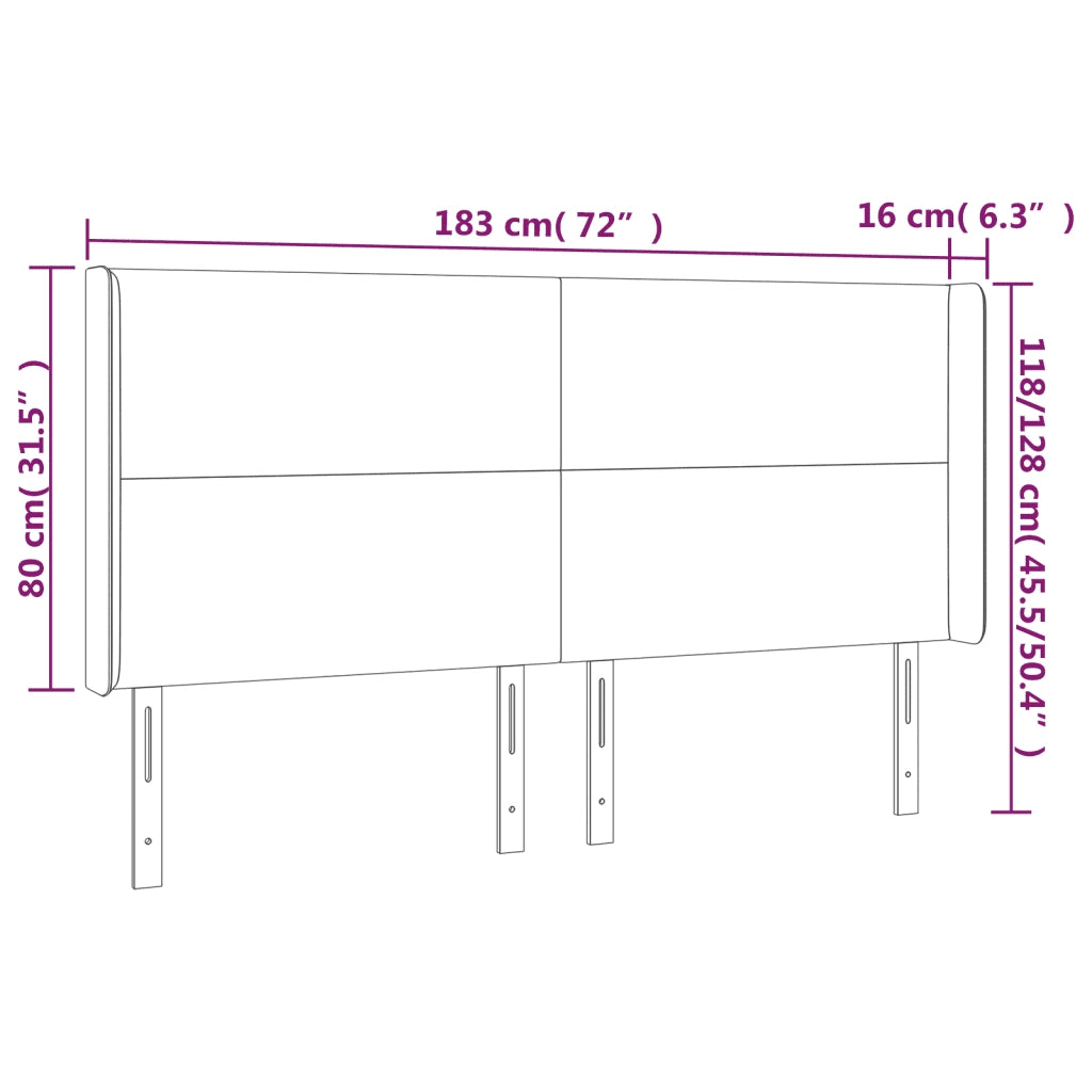 Testiera | Testata a LED rosa 183x16x118/128 cm in Velluto