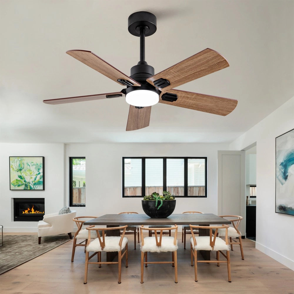 Ventilatore da soffitto con luce e telecomando ¨C Minimal ¨C nero 5 pale dimmerabile per esterno e interno