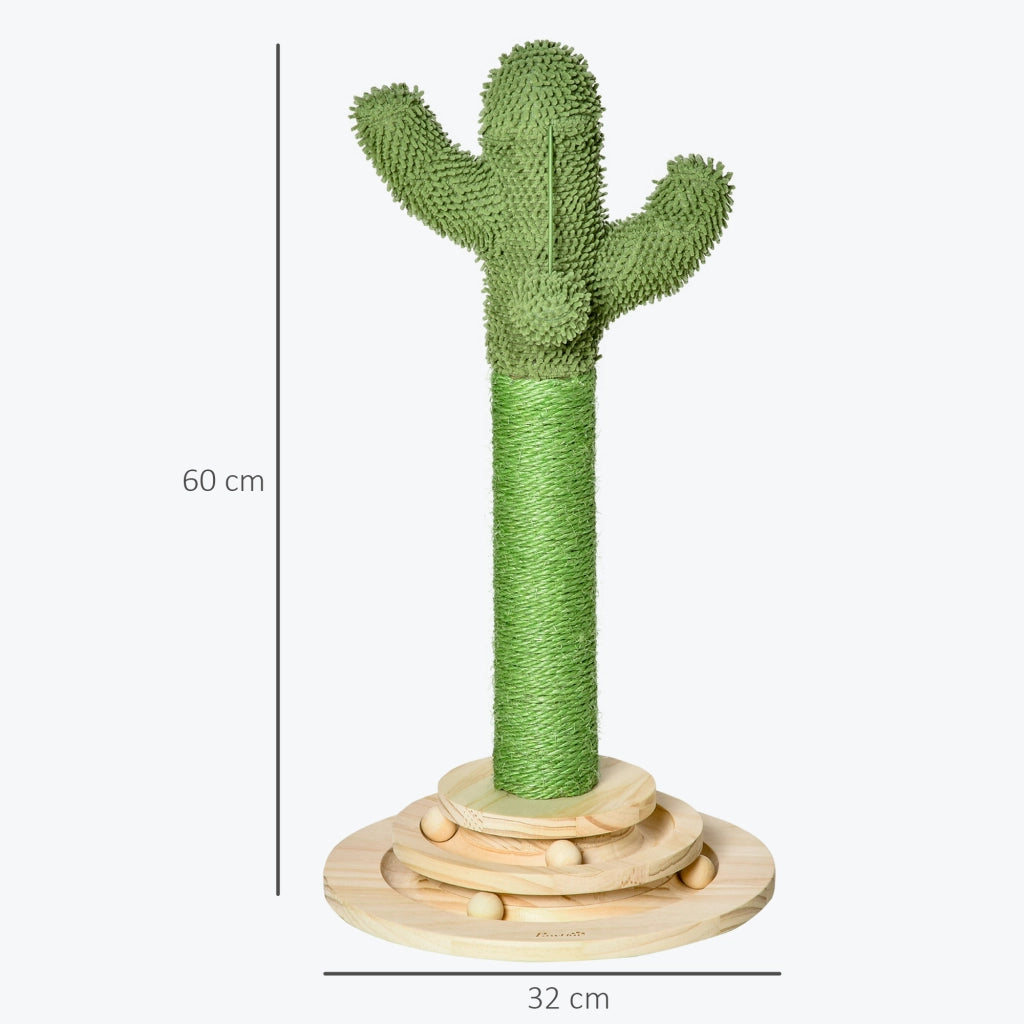 Tiragraffi a Colonna Cactus 60cm ¨C Xylo ¨C Sisal con Piattaforma e Palla Gioco Verde