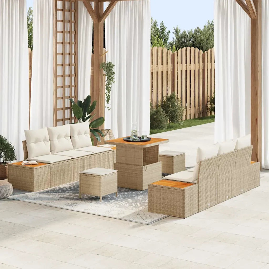 Set Divano da Giardino con cuscino 9 pcs Beige Poly Rattan 3364816