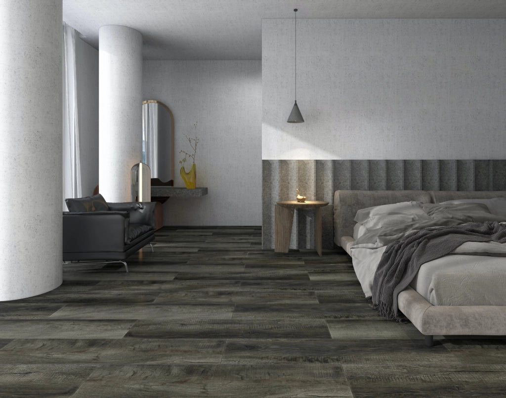 Pavimento in PVC nero effetto parquet; 10 pannelli; spessore 5 mm; 2;554 m2