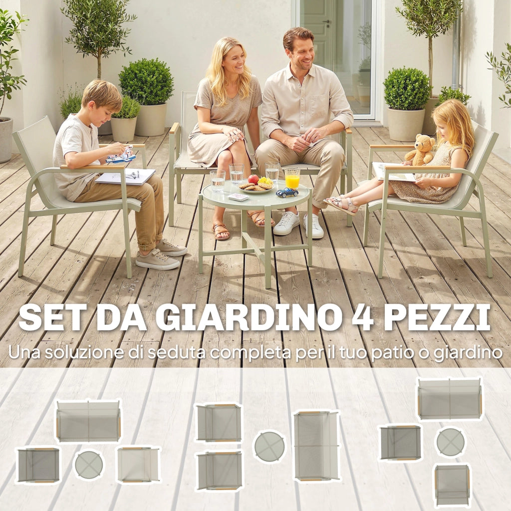 Set Divano da Esterno con Loveseat e 2 Poltrone, Verde