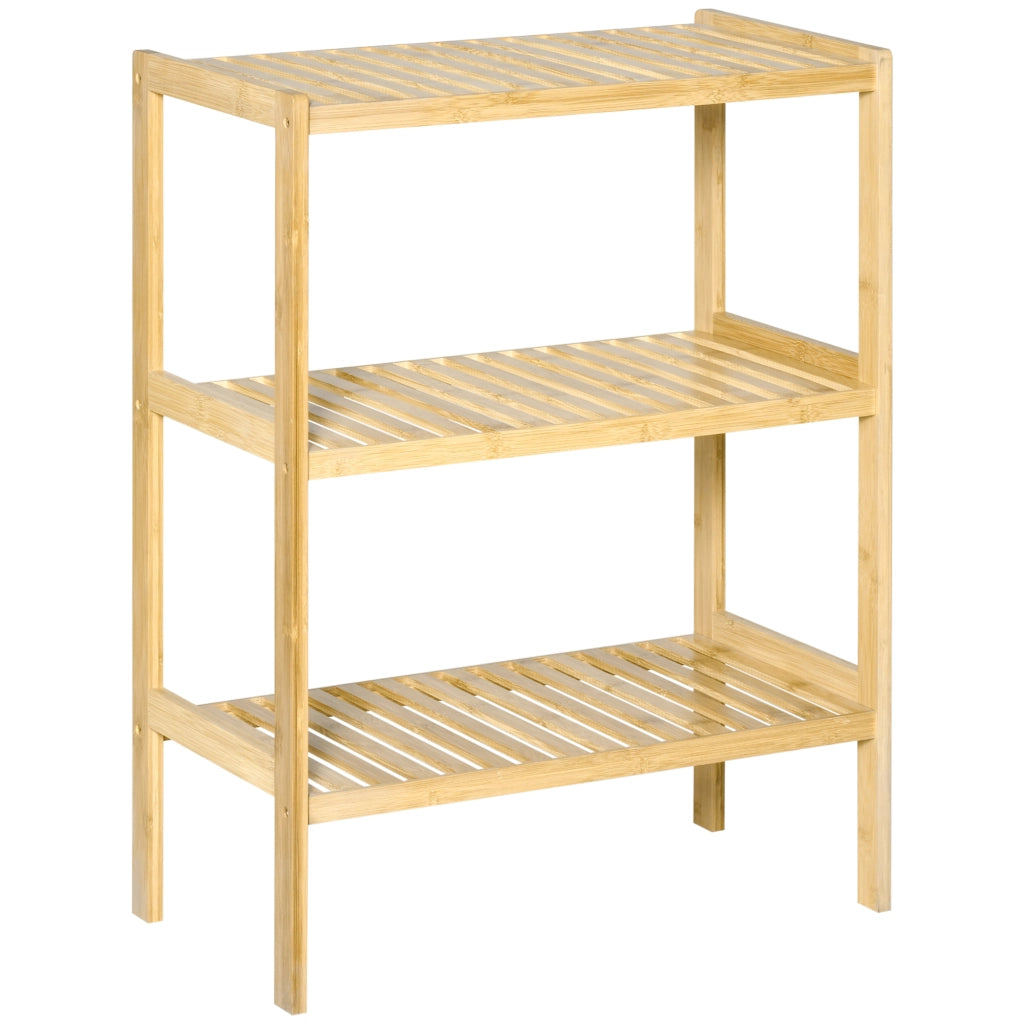 EasyComfort Scaffale Multiuso a 3 Ripiani Salvaspazio in Bambù, Mensola per Bagno, Salotto e Cucina, Facile da Montare, 62x33x80cm, Colore Naturale