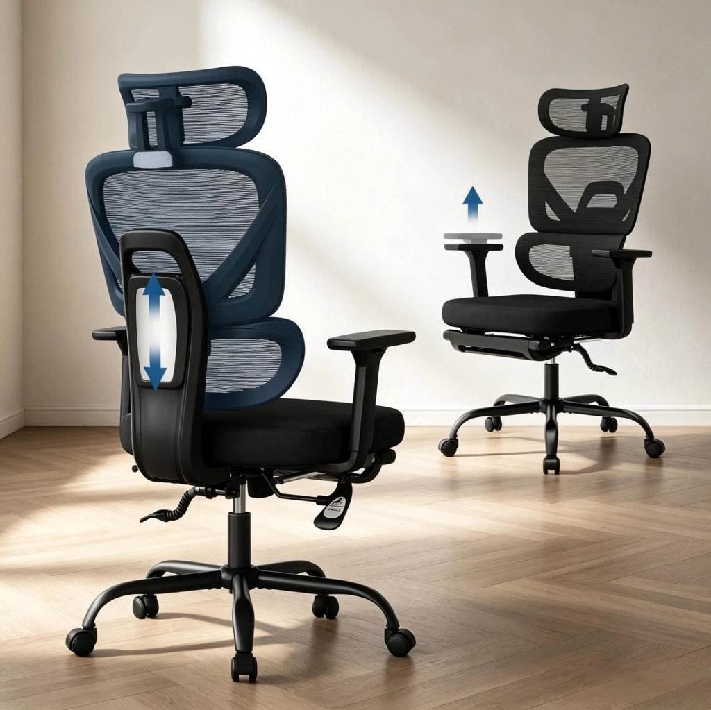 Sedia da Ufficio Ergonomica Nera con Poggiapiedi e Supporto 150 kg