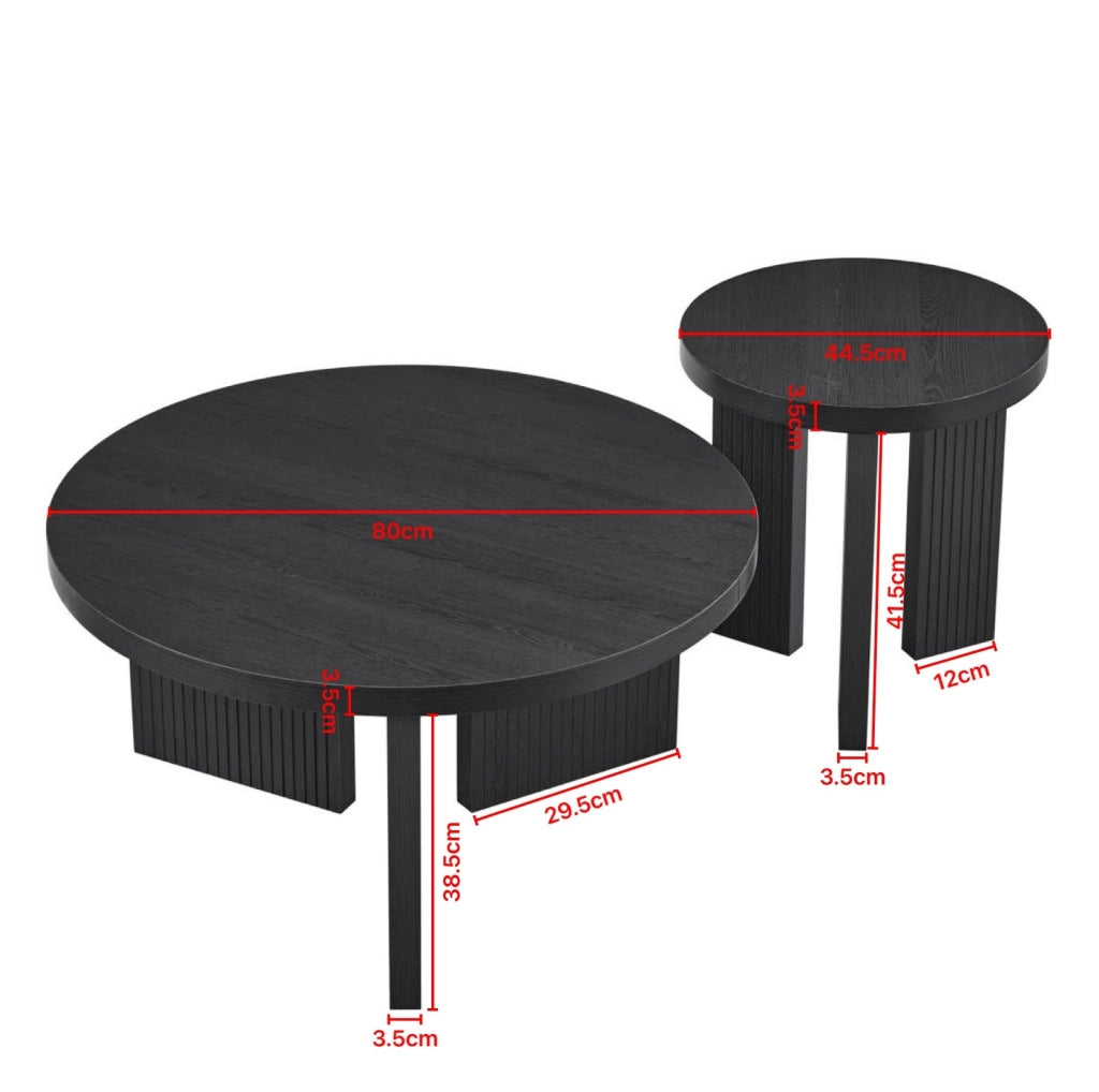 TAVOLO da caffè rotondo Set da 2 pezzi in MDF nero