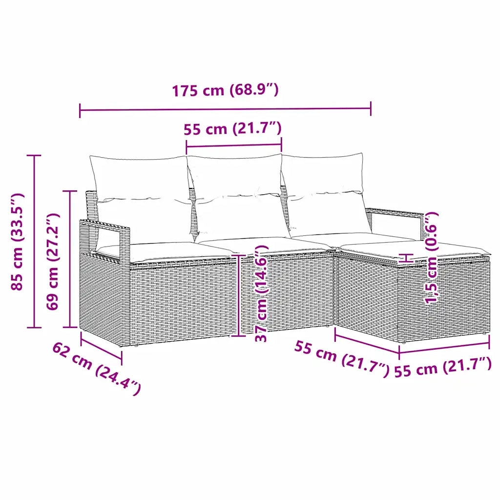 Set di divani 4 pz | Set Salotto da Giardino Nero polyrattan