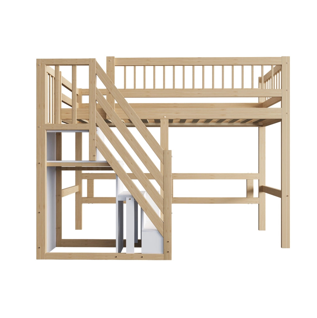 Letto rialzato per bambini 90x200 cm con scala contenitore; in legno