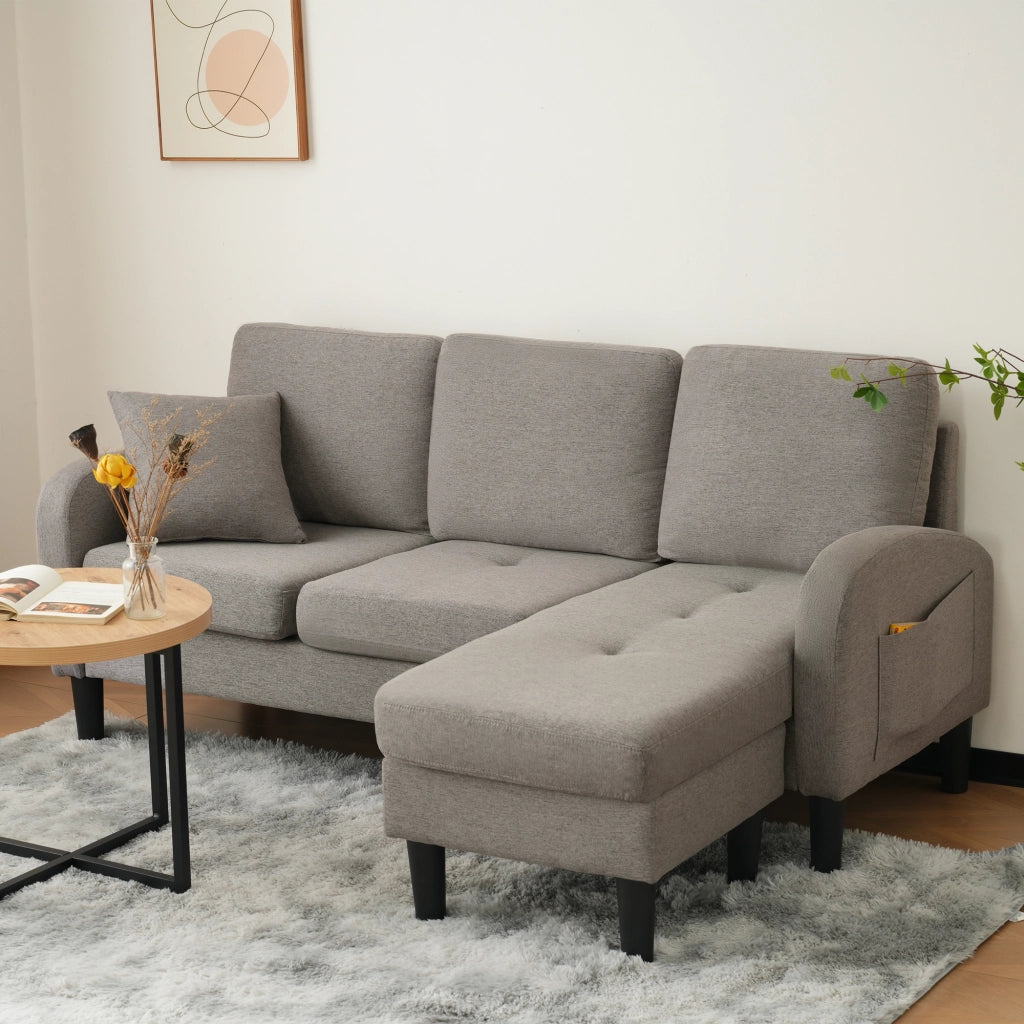 Divano Angolare con Chaise Longue 3 Posti ¨C MINIMAL ¨C Tessuto Cotone, 166x118x77 cm