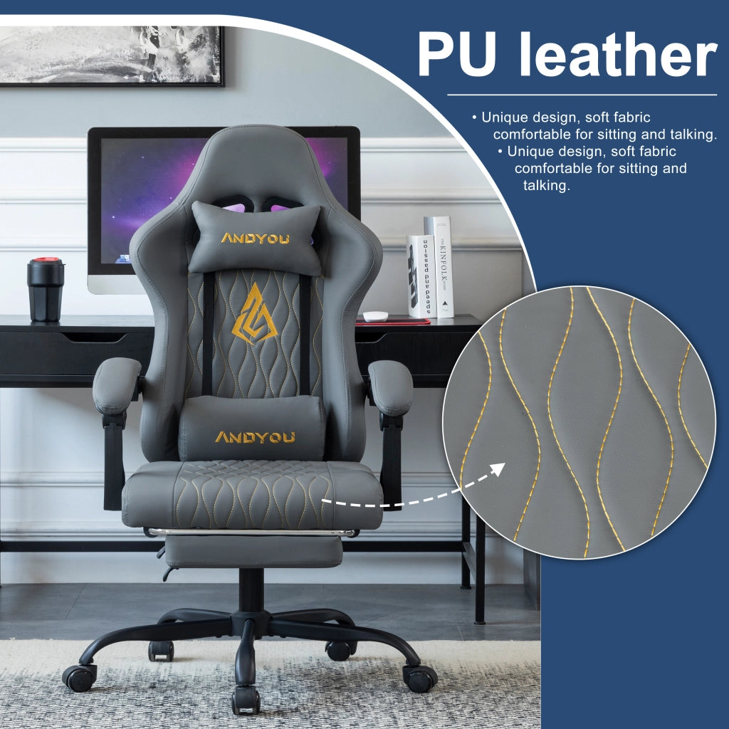Sedia da gaming con poggiapiedi ¨C Minimal ¨C Grigio