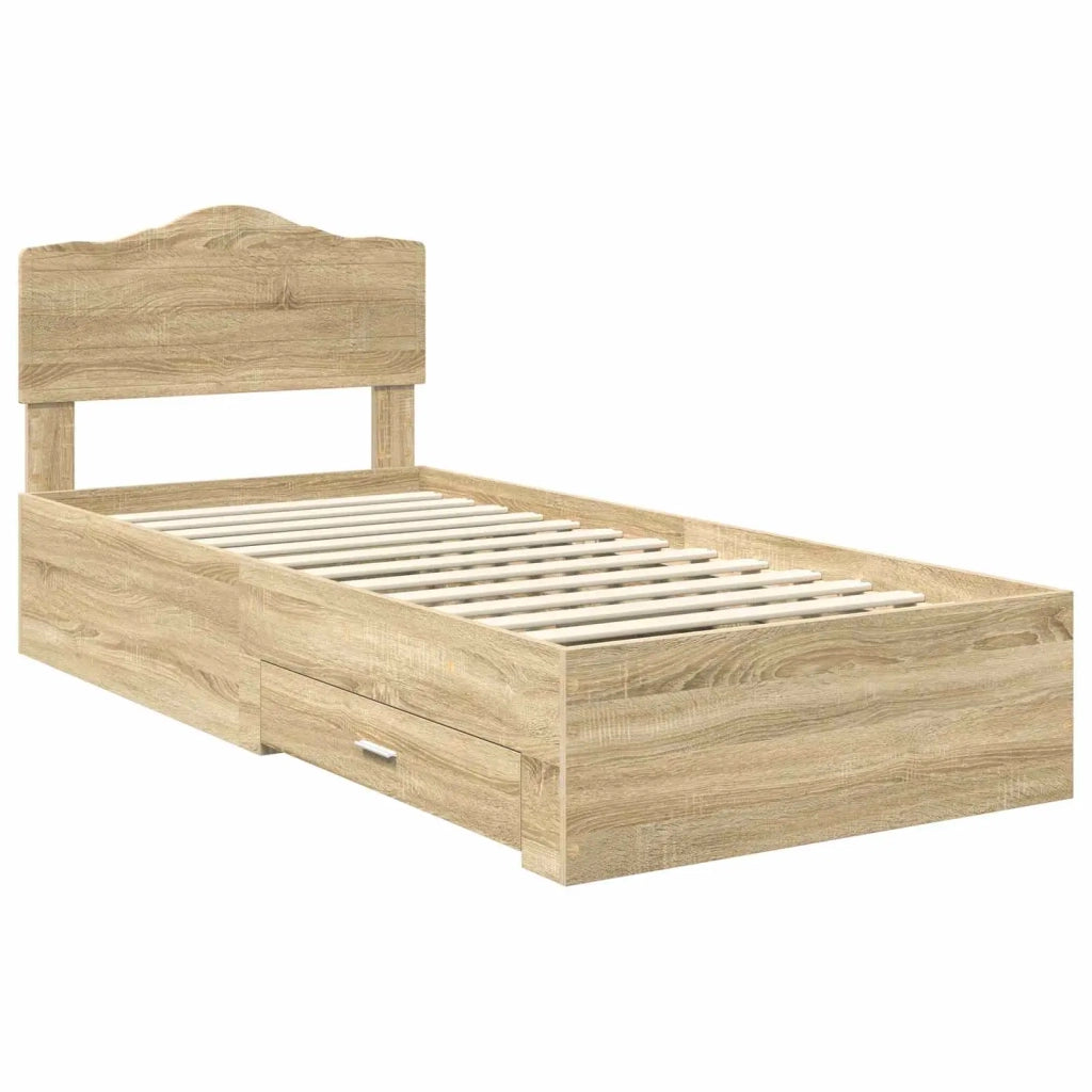 Letto singolo | Letto per adulti | Struttura del letto Rovere Sonoma 90 x 200 cm Legno multistrato