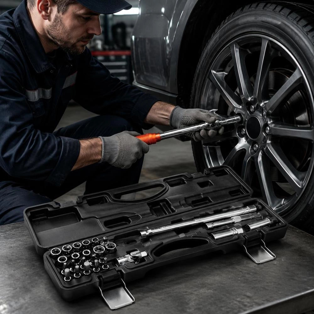 Click Torque Wrench, 3/8 Inch Drive 5-60 Nm, Two-way Torque Wrench With Sockets, Extension & Drill Bit, 72 Teeth ±3% High Precision Alloy Steel For Car Repair