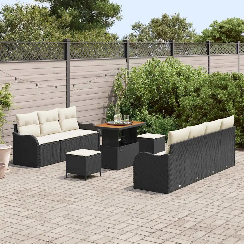Set Divano da Giardino con cuscino 10 pcs Nero e Crema