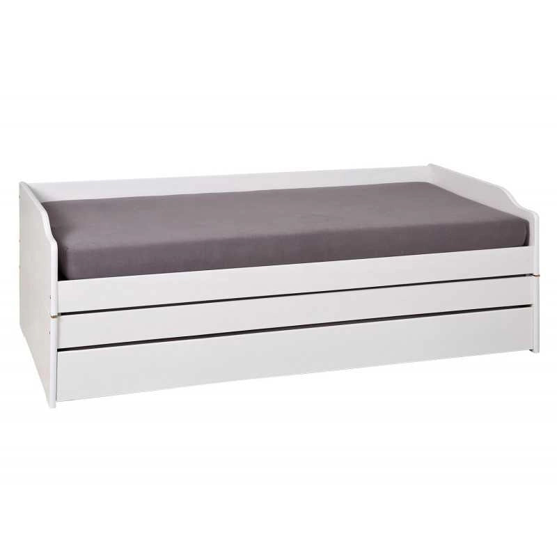 LETTO SINGOLO LOTAR 90X200 ESTRAIBILE E TRASFORMABILE IN 3 LETTI O MATRIMONIALE PINO TINTO BIANCO