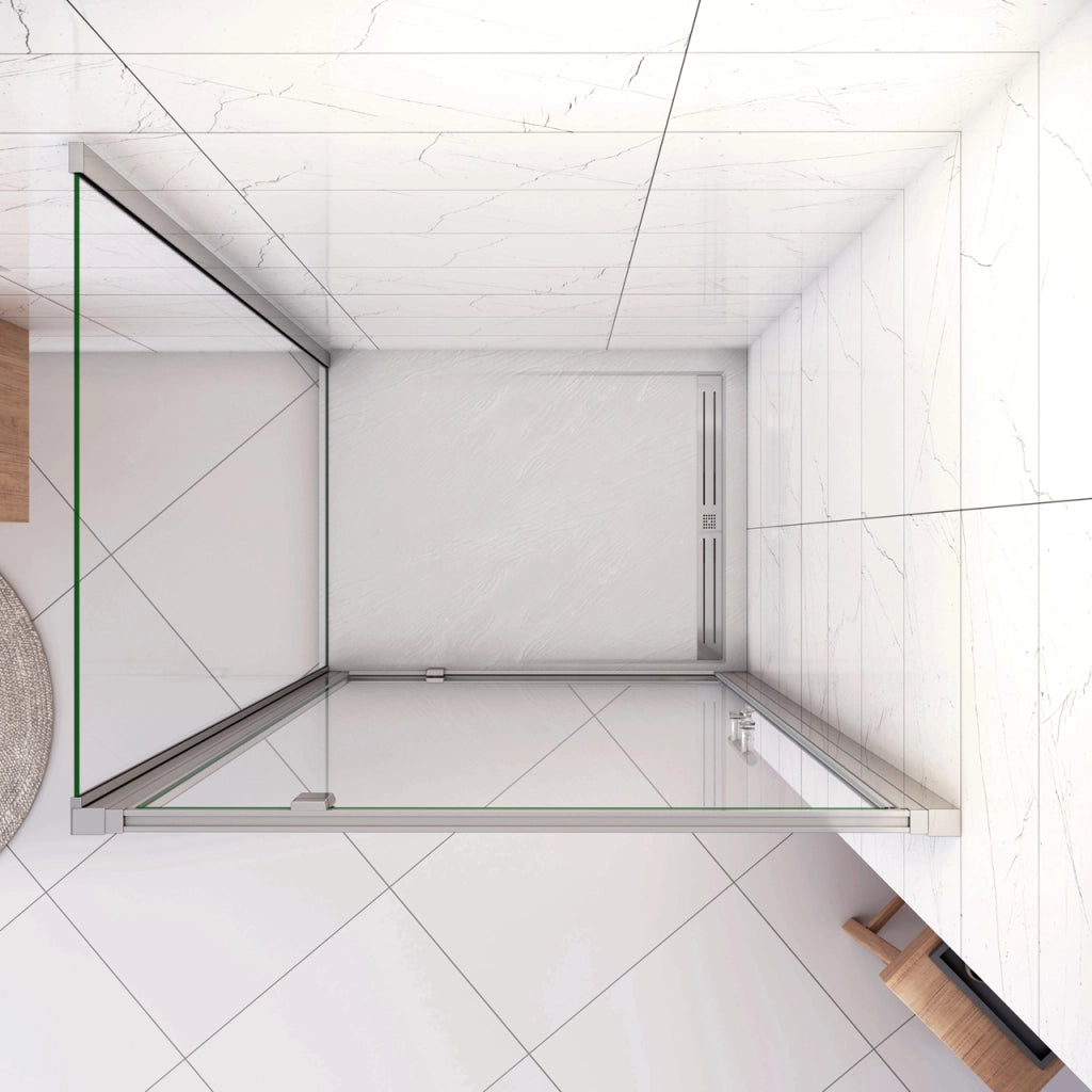 185cm Box Doccia Angolare Porta Girevole Battente con Parete Fissa 70x76cm in Vetro Temperato Trasparente 5 mm Profilo Cromo Lucido
