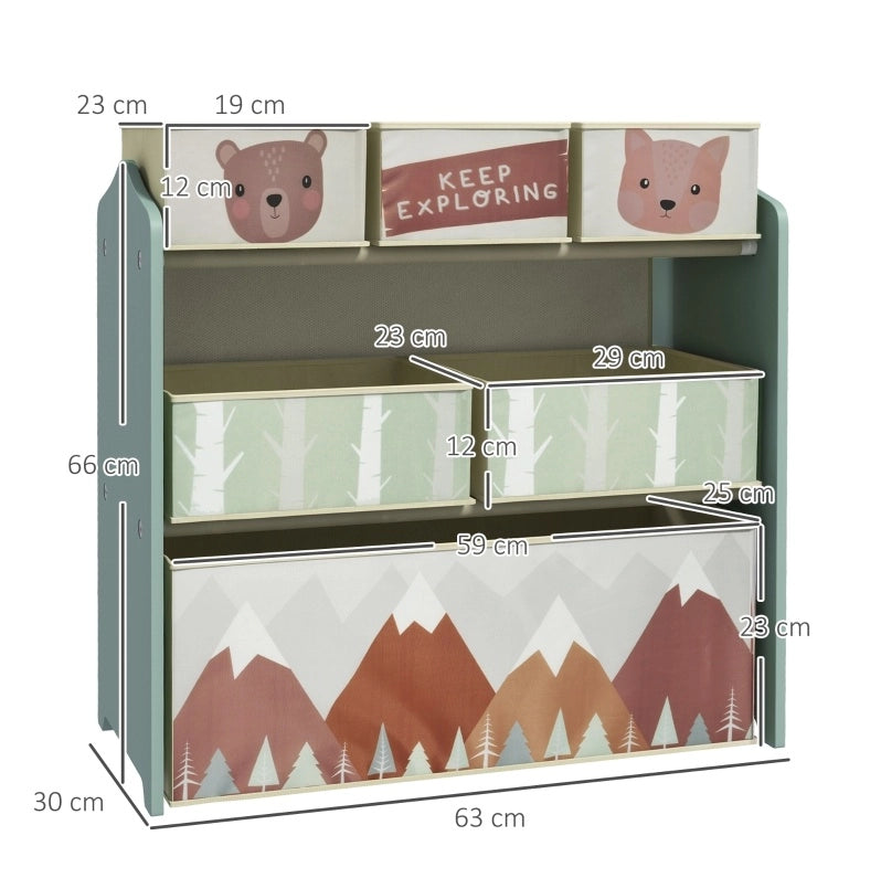 LIBRERIA per bambini 63x30x66 cm Verde in legno con 6 scomparti