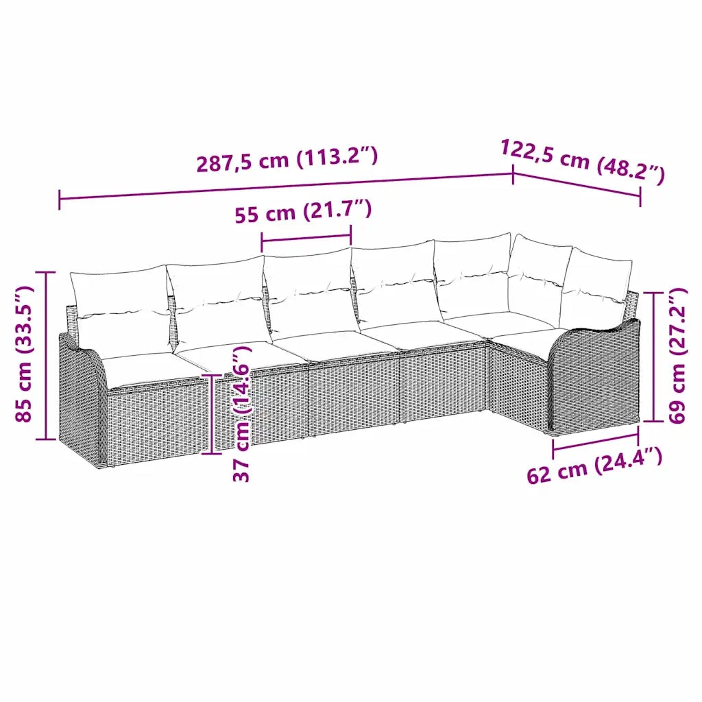 Set Divano da Giardino Grigio chiaro polyrattan 3345722