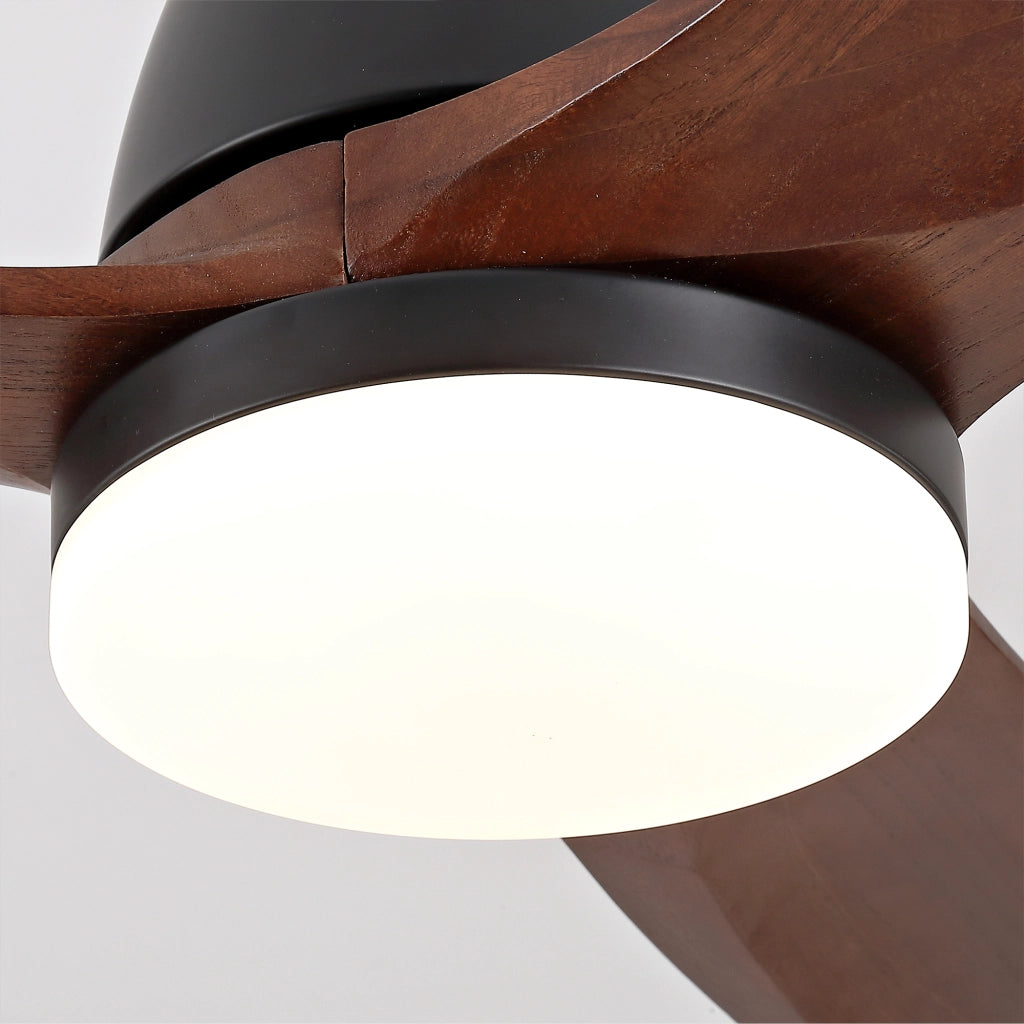 Ventilatore da soffitto moderno nero 72 pollici, pale in legno massello, motore DC reversibile, dimmerabile 3 tonalità, funzione memoria, con telecomando
