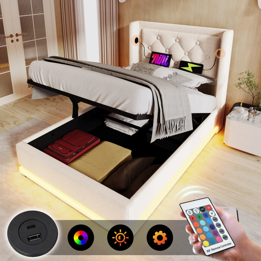 Letto singolo contenitore beige 90x200 cm