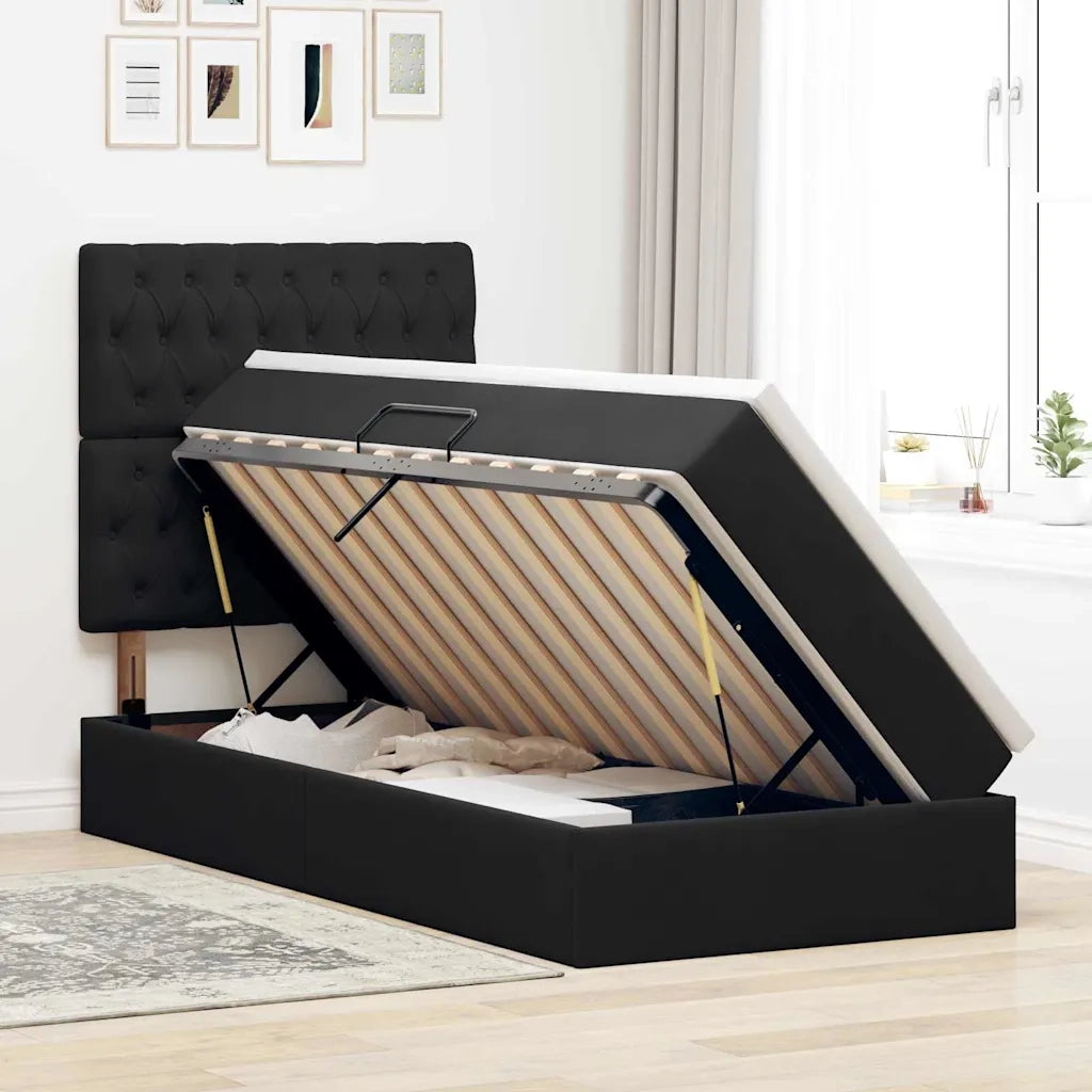 Letto con contenitore e LED con led Nero 90 x 200 cm Velluto
