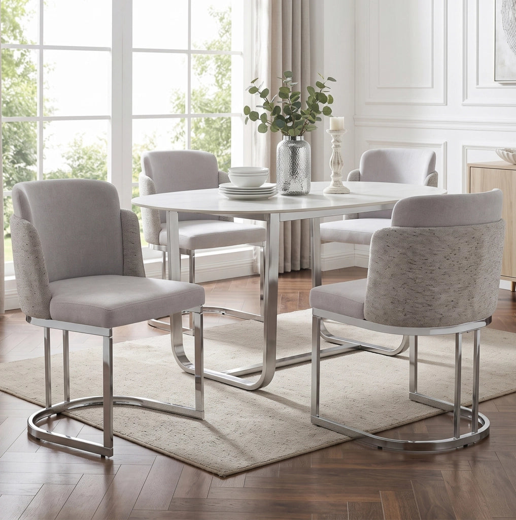 Set di 2 sedie da pranzo in ciniglia grigio e argento