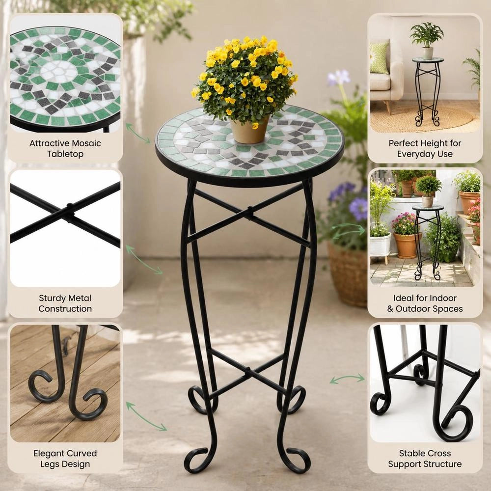 Side Table Mosaic Green And White
