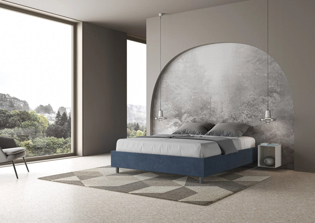 Letto Matrimoniale Large Sommier 170x200 cm con Rete e Contenitore Azelia Blu