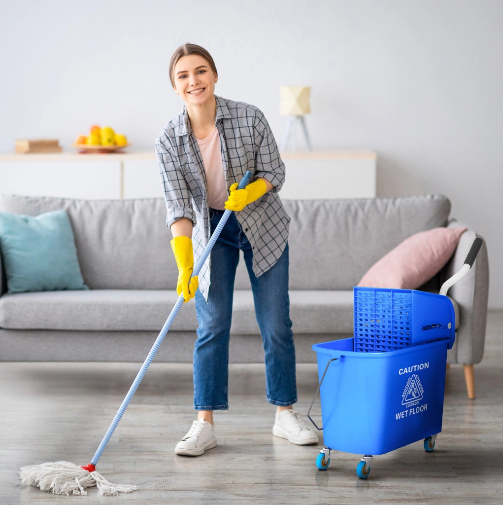 Secchio lavapavimenti da 20 L con strizzatore, separatore e ruote blu