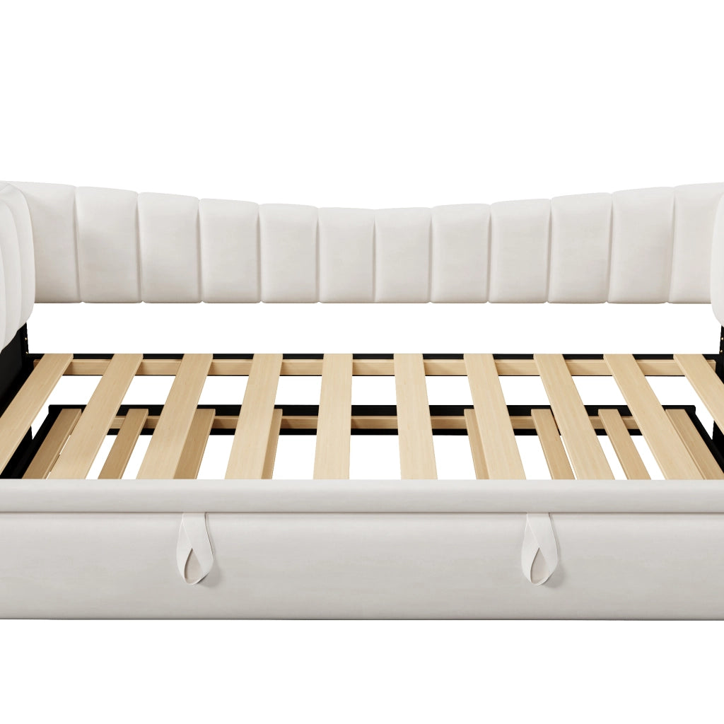Letto estraibile imbottito in velluto e MDF bianco con letto supplementare regolabile