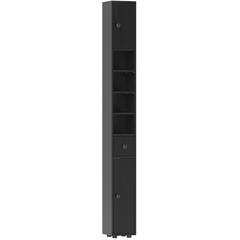 Mobile bagno nero 180 cm con ripiani aperti, 2 armadietti e cassetto