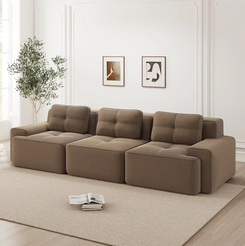Divano modulare boneless con seduta profonda in corduroy marrone