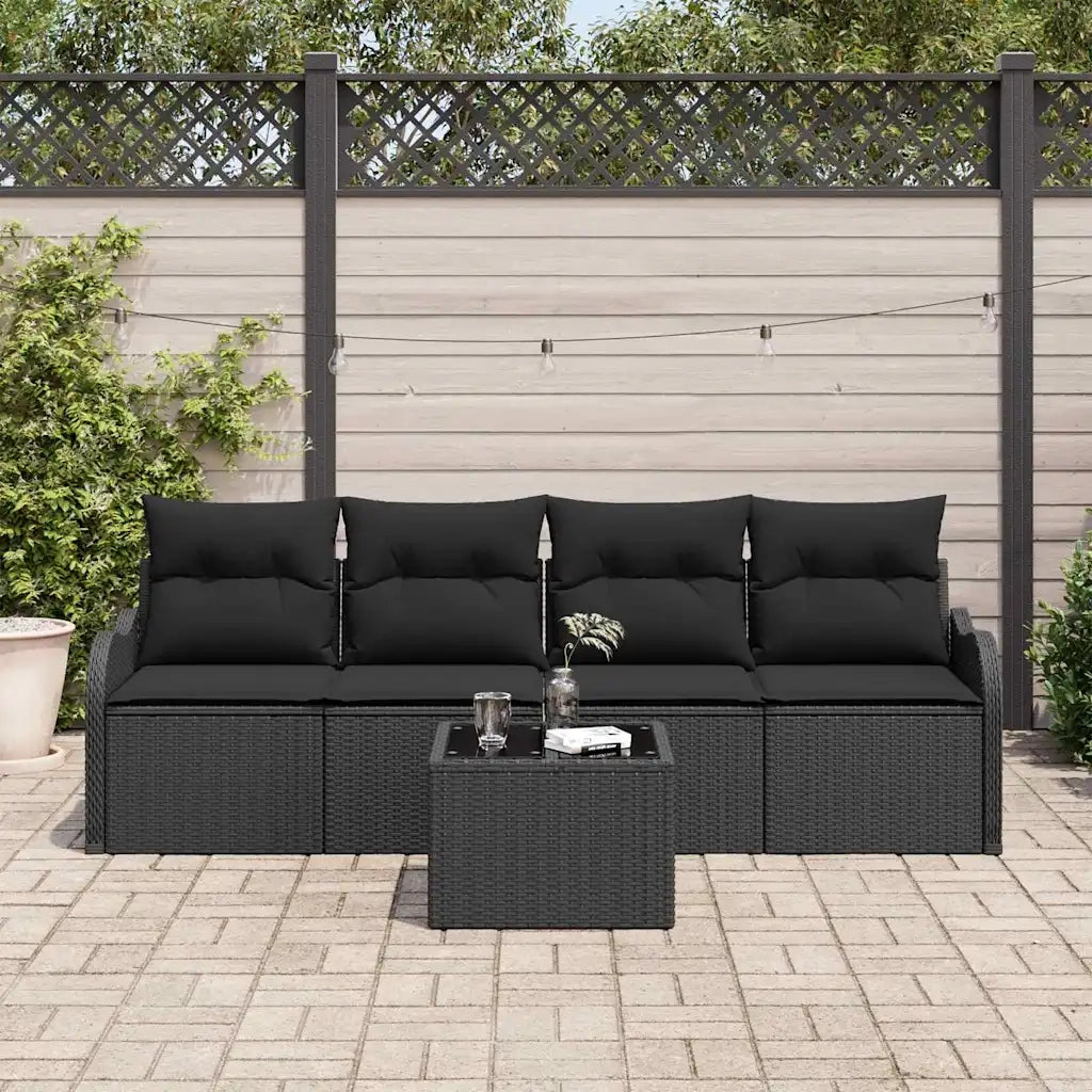 Set Divano da Giardino con archiviazione 5 pcs Nero polyrattan