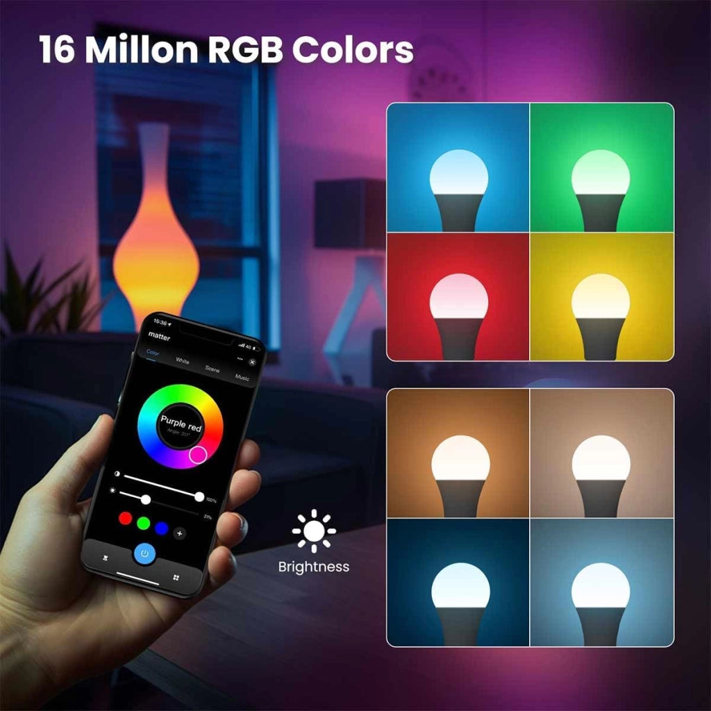 Lampada Led Matter E27, RGB+CW, Matter WIFI 2.4G TUYA, Smart Life, Apple Home, Google Home, Alexa, SmartThings AC 90-250V, 50/60HZ, 9W, 60X117mm, IP20, MU12709